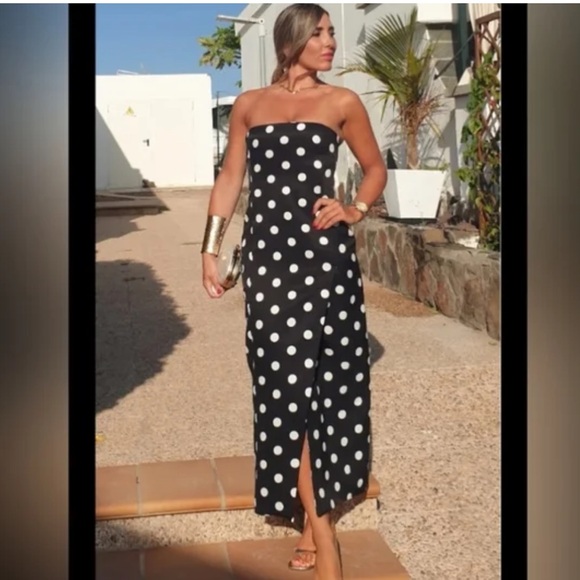 Zara Dresses & Skirts - Zara NWT polka dot strapless midi dress black white 3568/559